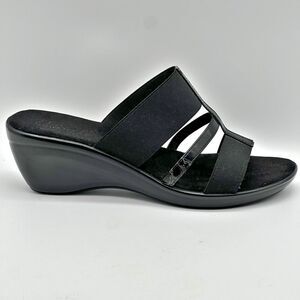 Italian Shoemaker Black Slip On Strappy Wedge Sandals 2.5” Heel Women’s 10